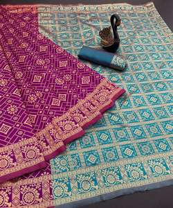 Saree en filet élégant pour filles avec un beau travail lourd et un chemisier prêt à l'emploi pour la fête de mariage - Product Image 2