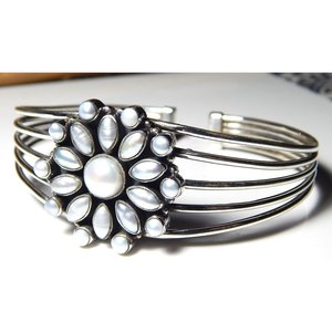 925 Sterling Silver Freshwater Pearl Bangle Handmade Silver Jewelry <b>Gemstone</b> <b>Bracelet</b>-Available in Various Sizes Perfect Gift - Product Image 1