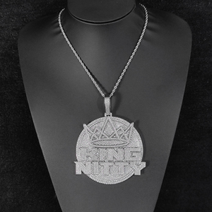 Moissanite Silver <b>King</b> Nitty <b>Crown</b> Round Pendant Hip Hop Iced Out Statement Necklace Luxury Bling Jewelry Gift For Men - Product Image 1