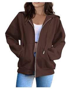 Sudadera con capucha y sudadera para mujer, sudadera con capucha y cremallera de manga larga para mujer, logotipo personalizado y color sólido a precio económico - Product Image 4