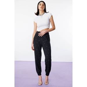 Pantalon de jogging en coton de style décontracté avec broderie en pierre, confortable et tendance - Product Image 1
