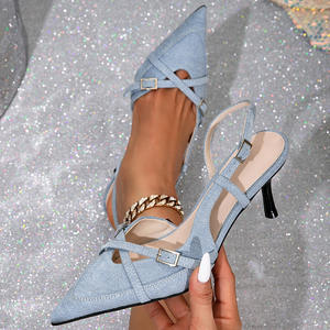 Sandalias de tacón de moda de verano para mujer, zapatos de tacón alto informales, cómodos y versátiles, de cuero genuino - Product Image 4