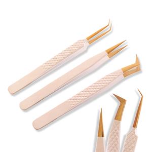 Pince à épiler d'extension de cils en or à pointe blanche en acier inoxydable pointes ultra fines pour une isolation précise des cils graver le logo - Product Image 4
