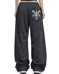Pantalons de survêtement à jambes larges personnalisés avec imprimé de crâne de la Mort en gris anthracite, streetwear surdimensionné pour femmes, pantalon en molleton OEM personnalisé - Product Image 2