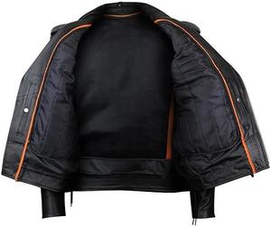Chaqueta de Cuero para Motociclista MC, de Cuero Vacuno Premium para Hombre, Formal, con Forro Aislante, Cordones Laterales, para Portar Armas Ocultas - Product Image 2