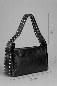 Sac fourre-tout décontracté noir clouté pour femme avec logo personnalisé, sac à bandoulière en toile imperméable avec fermeture éclair, fabrication OEM/ODM privée - Product Image 5