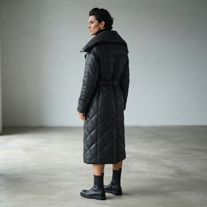 Quilted Regular <b>Coat</b> Belt Stand Collar 100% Polyester Breathable Eco-Friendly Quick <b>Dry</b> Winter Jacket Unisex Warm Outerwear - Product Image 2