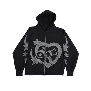 Custom Men's Unisex Winter Windproof <b>Zip</b>-<b>Up</b> French Terry Hoodie with Rhinestone Casual Streetwear Custom Colors - Product Image 1