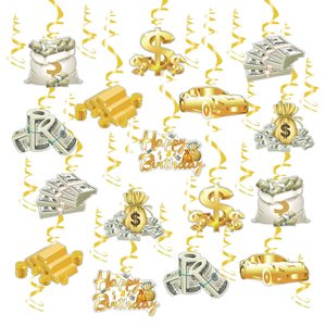 Oro dinero colgando remolinos decoraciones billete de <span class=keywords><strong>dólar</strong></span> <span class=keywords><strong>moneda</strong></span> símbolo techo remolinos arroyos decoración niño niñ<span class=keywords><strong>a</strong></span> cumpleaños fiesta suministros - Product Image 1