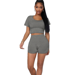 Usine personnalisé décontracté respirant 100% coton tricoté 2 pièces ensemble Shorts soutien logo personnalisé shorts pour les femmes - Product Image 1