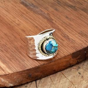 Bague Turquoise cuivre bleu 925 argent Sterling réglable Boho bague bande ouverte déclaration bijoux cadeau - Product Image 3