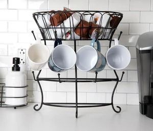 <b>Mug</b> <b>Tree</b> with Basket for Coffee Pod Storage new modern and luxury design for Kitchenware coffee bar wholesale made in india - Product Image 2