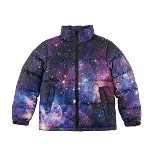 Veste matelassée à imprimé spatial Galaxy pour homme, veste d'hiver à bulles violette ciel étoilé, logo personnalisé, veste épaisse et chaude, streetwear - Product Image 1