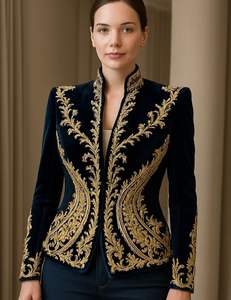 2025@Magnifique Veste-Robe Algérienne Traditionnelle Noire Karakou Ornée de Perles de Verre et Travail Dabka sur Velours - Product Image 1