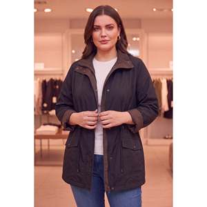 Veste en coton à double face, grande taille, noire - Product Image 1