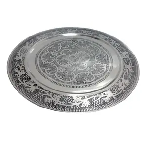 Handmade Decorative Grey Aluminum Metal Round Plate For Party ware Table Decorative Wholesale In Bulk