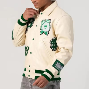 Fabricante OEM de alta calidad de la Universidad de béisbol Bomber Letterman chaqueta Chenille parches bordados de cuero Varsity chaqueta de los hombres - Product Image 2