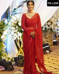 Sari indien de style Bollywood magnifique en tulle avec un chemisier orné de fils de séquence arc-en-ciel laiteux fantaisie pour les occasions de fête - Product Image 5