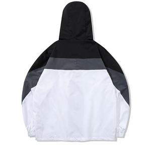 แจ็คเก็ตกันลมน้ำหนักเบามีซิปมีฮู้ดสำหรับผู้ชายและผู้หญิงแจ็คเก็ตผู้ชายสีดำสีขาวโพลีเอสเตอร์ - Product Image 6