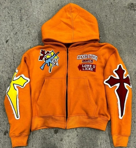 Nueva Sudadera con Capucha Personalizada Naranja 2026, Estilo Desgastado, Bajo MOQ, Precio Económico, 100% Poliéster/Algodón, Larga, Térmica para Hombre - Product Image 1