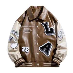 Veste universitaire de baseball Letterman personnalisée pour hommes en laine avec col tournant en cuir noir épissé lettre patchs Style hiver - Product Image 2