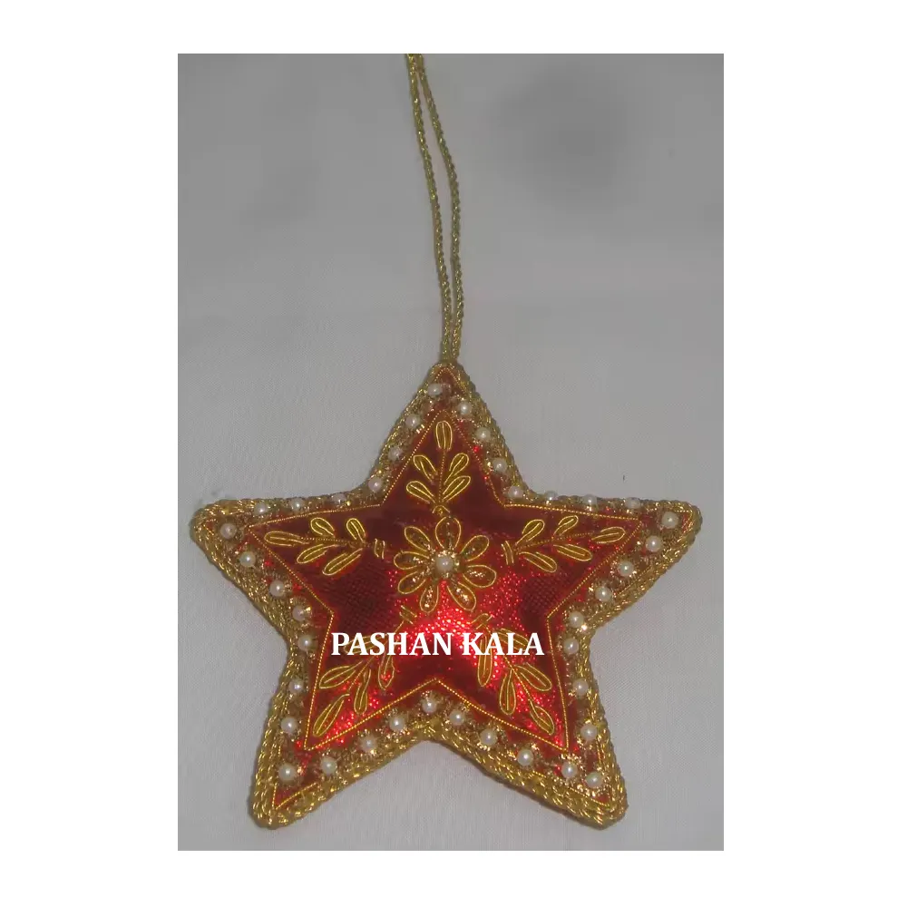 Best Workmanship In Low Price Zari Handmade Star Shape Christmas Hanging Indian High Quality Beaded Ornament Use Decoration