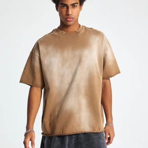 Heavyweight Custom logo Curling Distressed 100% Cotton 305gsm <b>Plain</b> Blank Oversized Drop Shoulder O-neck Streetwear Men <b>Tshirt</b> - Product Image 2