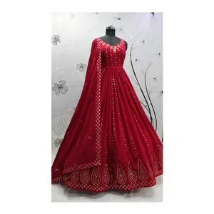 Exclusive Collection of Sequence Embroidered Work Fully Stitched Indian Wedding Party Wear Long Anarkali Gown