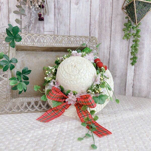 Rustic Mini Straw Hat Christmas Ornaments with <b>Red</b> <b>Ribbon</b> and Floral Decor, Handmade Holiday Tree Decorations - Product Image 2