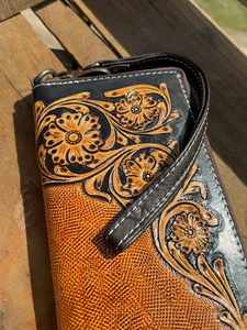 Portefeuille-bracelet pour femme en cuir véritable, style western floral vintage, avec fermeture éclair, protection RFID, 4x7,5 pouces, toutes tailles - Product Image 2