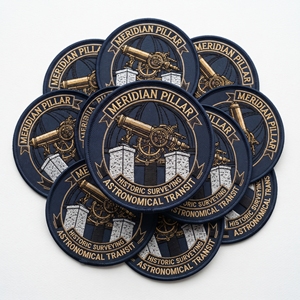 Parche bordado de diamantes personalizado al por mayor, insignia vintage de topografía con borde Merrow, emblema para ropa a granel - Product Image 6