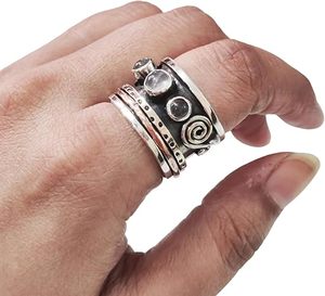 Wholesaler Woman's Band Natural Rose Quartz <b>Spinner</b> Band Gemstone Two Tone <b>Ring</b> Handmade Jewelry 925 Sterling Silver <b>Ring</b> - Product Image 1