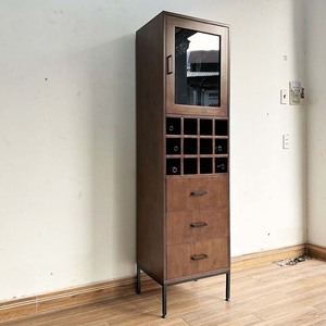 Modern Oak Wood <b>Wine</b> Cabinet with Iron Legs and Solid Panel Design-Home Furniture - Product Image 2
