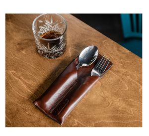 Handmade Luxury Durable Leather Cutlery Holder Roll Utensil Organizer Waterproof Shockproof Function for Restaurant Table - Product Image 1