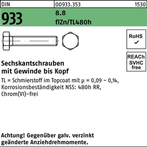 Perno Hexagonal DIN 933 VG M 8 X 60 8.8 Zincado 200 Piezas 480h-L con Lubricante - Product Image 1