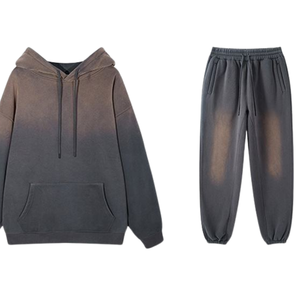 Brown Grey Acid Washed Hoodie Tracksuit Men <b>Vintage</b> Fleece Pullover <b>Sweatshirt</b> Jogger Pants Set Minimal Streetwear Winter Outfit - Product Image 3