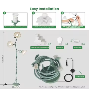 Tuyau à trois têtes + <span class=keywords><strong>abat</strong></span>-<span class=keywords><strong>jour</strong></span> acrylique + câble USB chambre lampadaire jardin forme différente fleur pastorale lampadaire lumière - Product Image 5