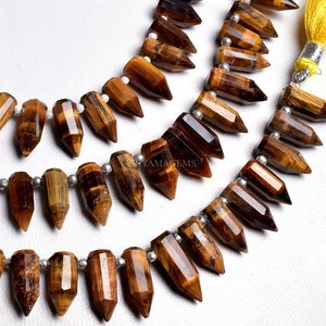 Perles de pierres précieuses naturelles en forme d'oeil de tigre, brin de 8 pouces de long avec forme fantaisie, taille 6x14mm pour fournitures de fabrication de bijoux - Product Image 3