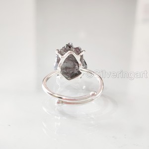 Joyería de piedra cruda, anillo de mujer, hematita magnética Natural, piedra preciosa, piedra natal, anillo ajustable, anillo de Plata de Ley 925 de Navidad - Product Image 6