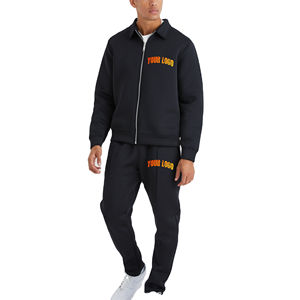 Ensemble survêtement deux pièces délavé à l'acide et vieilli, effet délavé soleil, sweat-shirt et pantalon de survêtement épais, décontracté, 100 % coton - Product Image 1