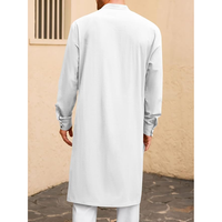 Erkek uzun kollu müslüman Thobe Robe düğme up Kaftan Thobe yan bölünmüş Kaftan Thobe ile cepler