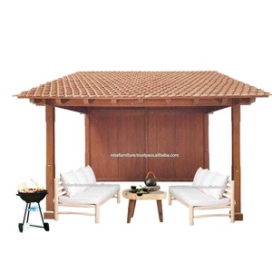 Pergola de luxe en teck pour l'extérieur, au design moderne, avec tissu résistant à l'eau, écologique, facile à assembler, idéale pour les resorts et les villas. - Product Image 3