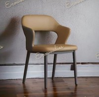 Chaise de café confortable en bois massif de style mid-century pour salle à manger, avec coussin en tissu bouclé