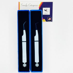 Pinzas profesionales para extensión de pestañas de acero inoxidable azul cielo de 0,03mm, puntas de volumen Regular de precisión, aplicador de agarre perfecto - Product Image 1