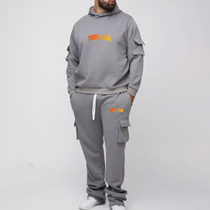 Venta al por mayor de calidad superior personalizado bordado Logo entrenamiento Jogging chándales para hombres 100% algodón Cargo pantalones de chándal y sudaderas con capucha conjunto - Product Image 4