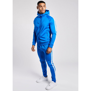 Survêtements pour hommes bleu marine/gris survêtements pour hommes survêtements 2 pièces décontracté athlétique Jogging échauffement ensembles à fermeture éclair complète - Product Image 4