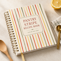 Carnet de recettes personnalisé LABON, couverture rayée, reliure spirale, pages intérieures avec modèle de recette, marque-page en ruban doré, OEM ODM, logo personnalisé