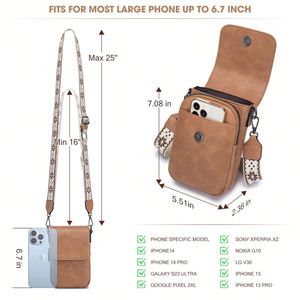 Portafoglio in Pelle con Tre Scomparti e Slot per Carte, Borsa a Tracolla per <span class=keywords><strong>Cellulare</strong></span> da Donna - Product Image 3