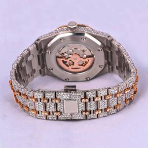 Dual Tone Luxury Hip Hop Style <b>Watch</b> Stainless Steel <b>Watch</b> with Moissanite Diamond Studded Quartz Elegant Look for Men and Women - Product Image 4