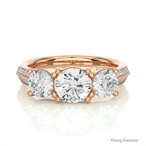 1.01 Ct Round Lab Grown Diamond Engagement Ring Three <b>Stone</b> Rose Gold CVD Diamond Ring Anniversary Gift for Her - Product Image 1